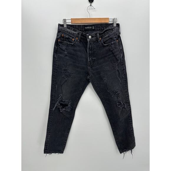 Abercrombie Mens Relaxed Taper Stretch Mens 31x28 Black Wash Distressed Grunge - Picture 1 of 7